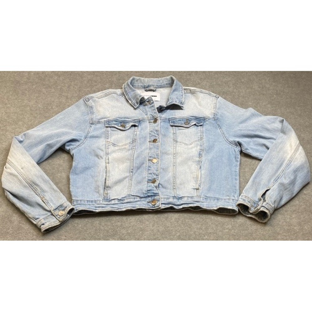 Fashion Nova Denim Jacket Women 2X Light Blue Cropped Button Up Casual 11469